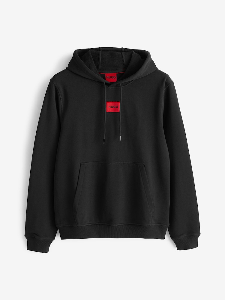 HUGO Black Logo Label Cotton Terry Hoodie - Image 5 of 5
