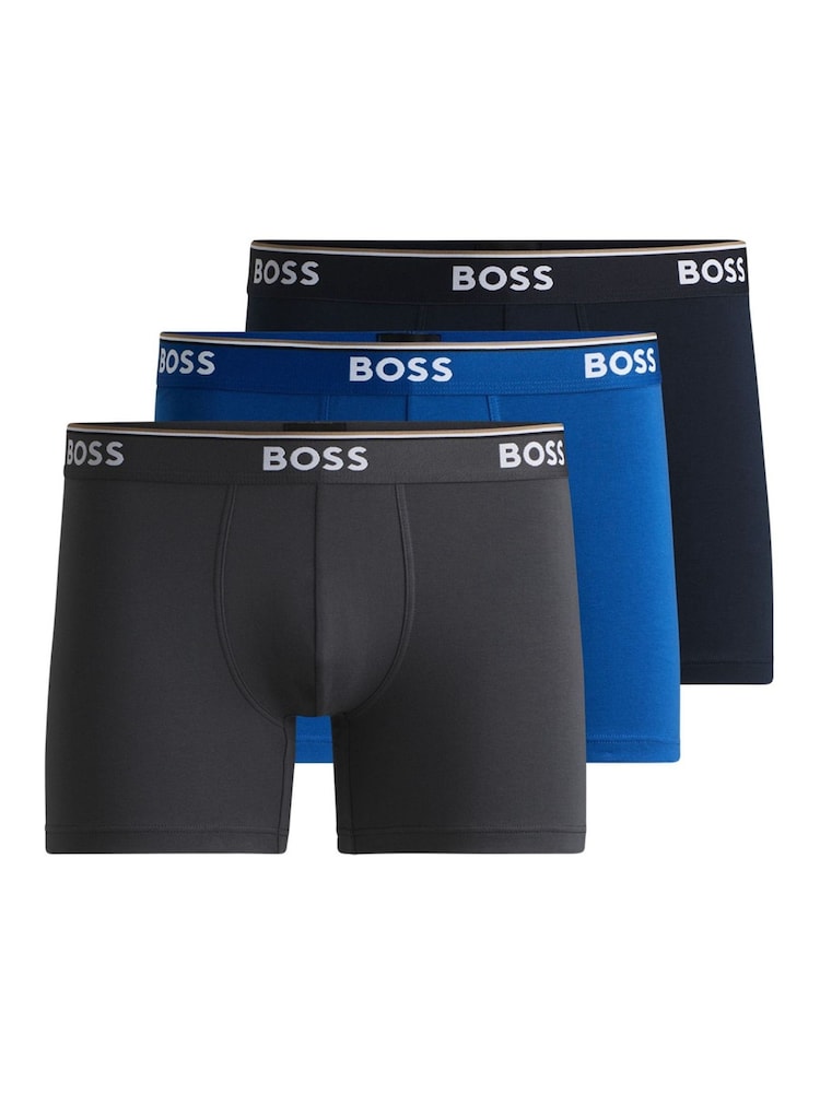 Бело-синяя - BOSS Power Stretch Cotton 3 Pack Boxers - Image 1 of 11