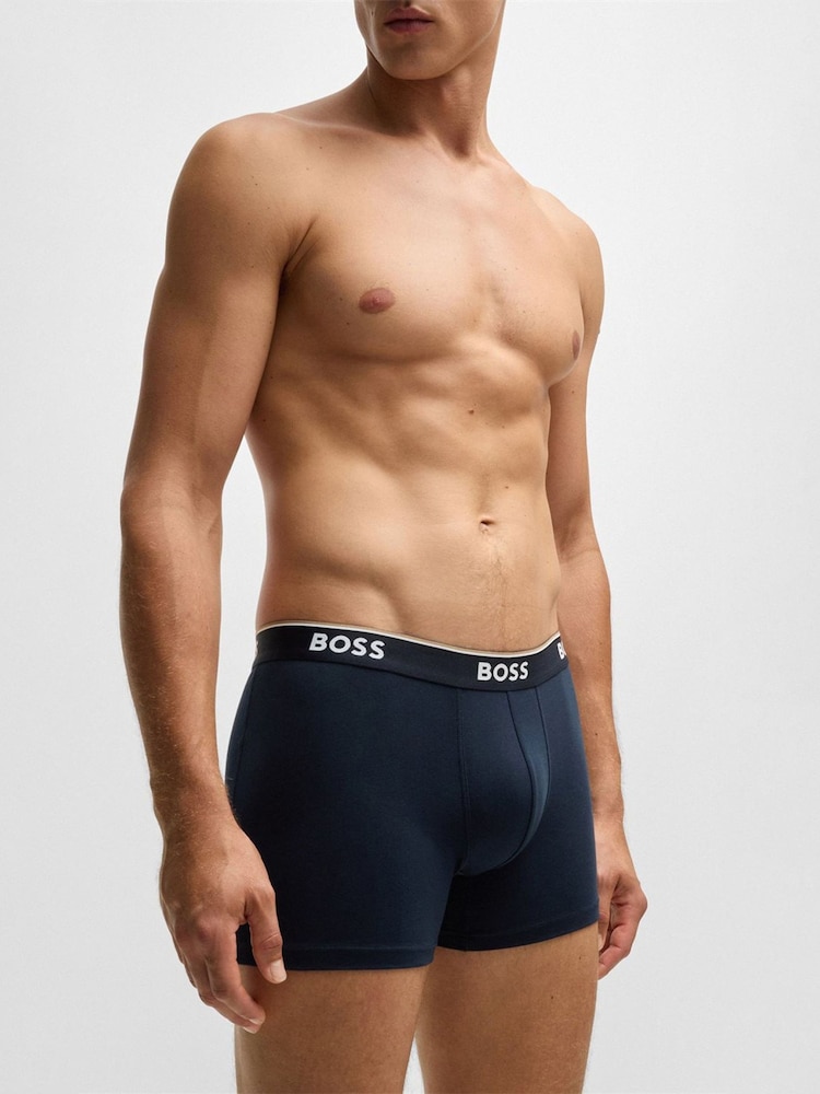 BOSS Blue/White Power Stretch Cotton 3 Pack Boxers - Image 10 of 11