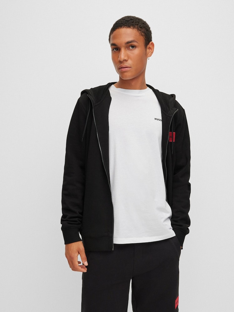 HUGO Black Regular Fit Cotton Hoodie In French Terry With Logo Label - Image 1 of 5