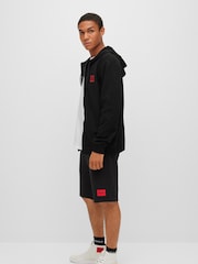 HUGO Black Regular Fit Cotton Hoodie In French Terry With Logo Label - Image 3 of 5