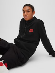 HUGO Black Regular Fit Cotton Hoodie In French Terry With Logo Label - Image 4 of 5