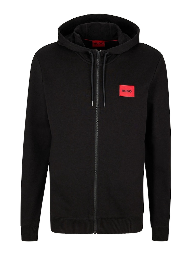 HUGO Black Regular Fit Cotton Hoodie In French Terry With Logo Label - Image 5 of 5