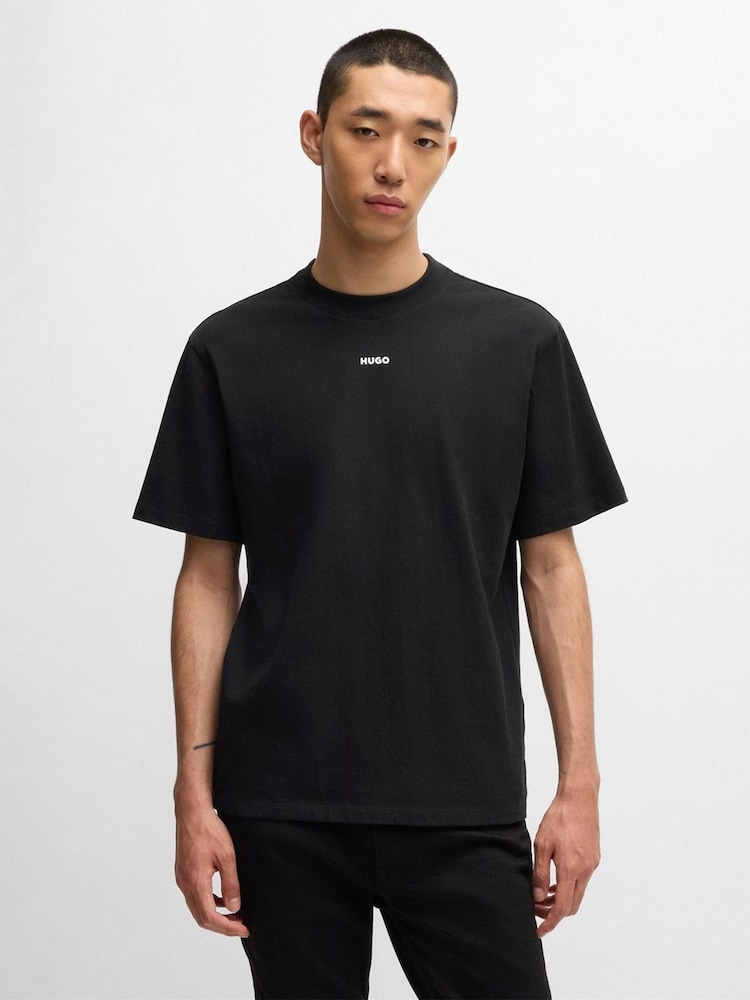 HUGO Black Relaxed Fit 100% Cotton T-Shirt With Logo Print - Image 1 of 5