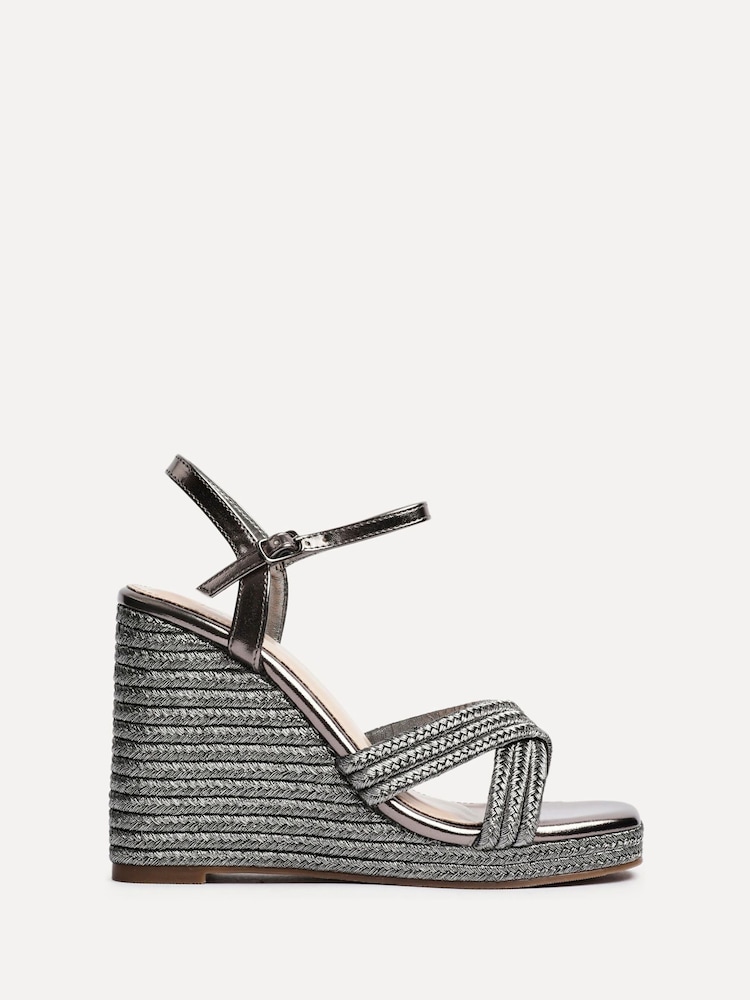 Linzi Silver Nikki Cross-Over Front Strap Wedges - Image 2 of 5