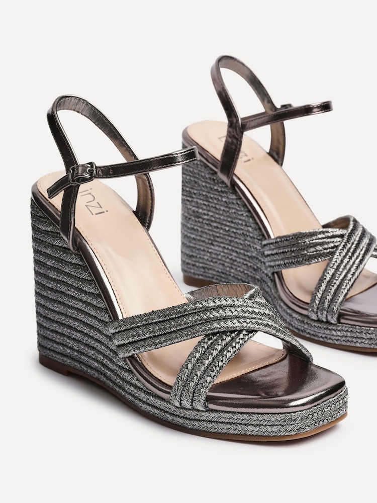 Linzi Silver Nikki Cross-Over Front Strap Wedges - Image 5 of 5