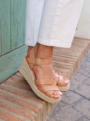 Linzi Brown Sheena Cross-Over Front Wedge Sandals - Image 1 of 5