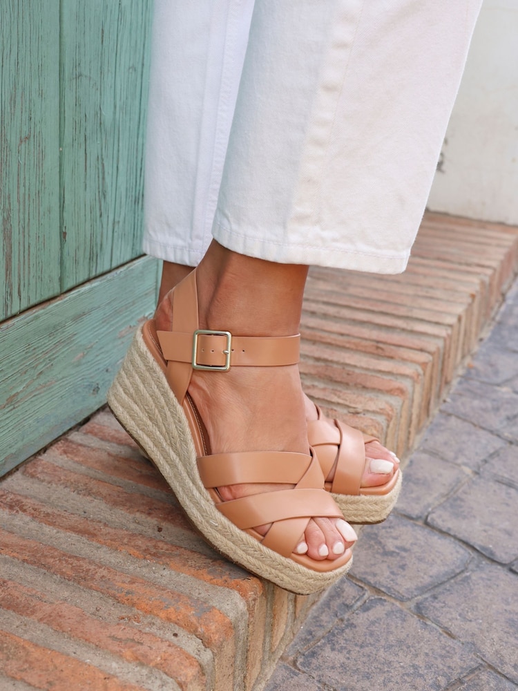 Linzi Brown Sheena Cross-Over Front Wedge Sandals - Image 1 of 5