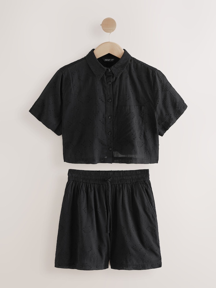 Black 100% Cotton Top and Shorts Co-Ord Set - Image 1 of 3