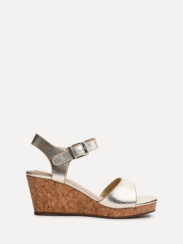 Linzi Gold Sierra PU Cork Wedge Sandals - Image 2 of 5