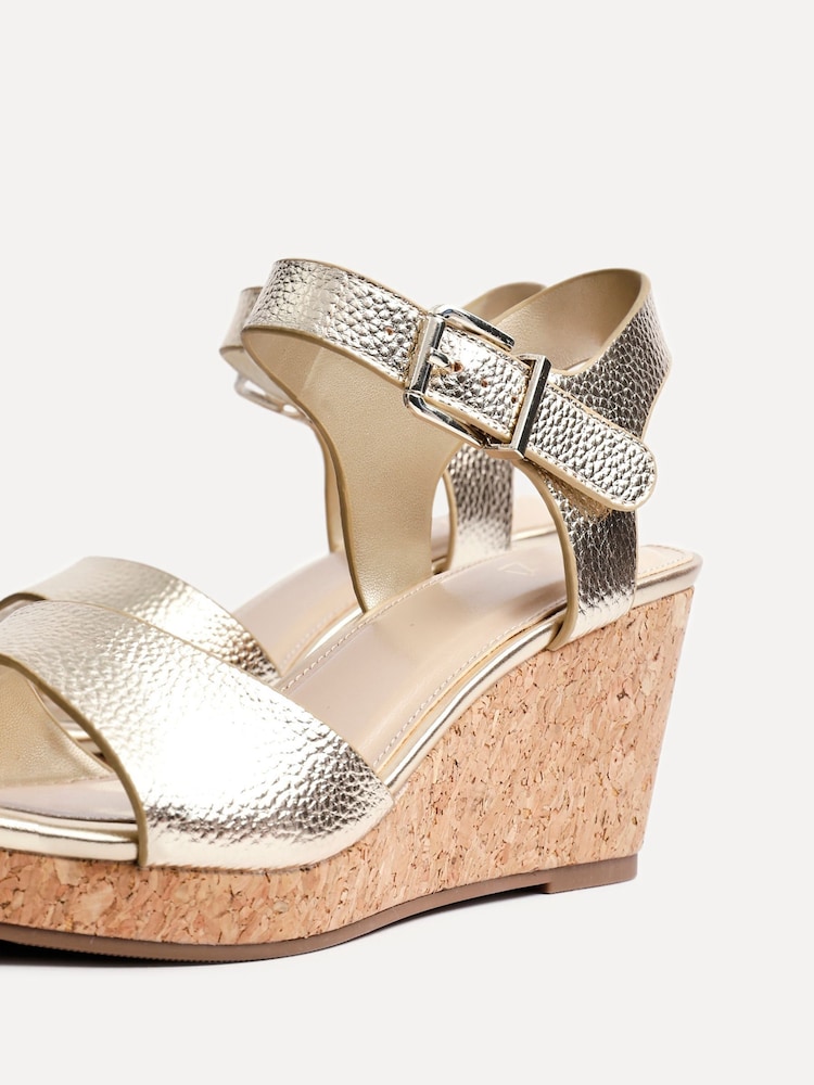 Linzi Gold Sierra PU Cork Wedge Sandals - Image 4 of 5