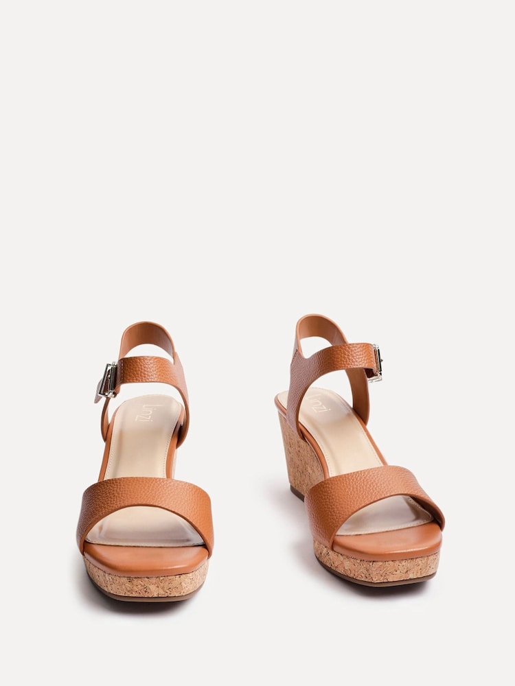 Linzi Brown Sierra PU Cork Wedge Sandals - Image 3 of 5