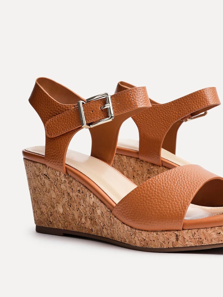 Linzi Brown Sierra PU Cork Wedge Sandals - Image 4 of 5