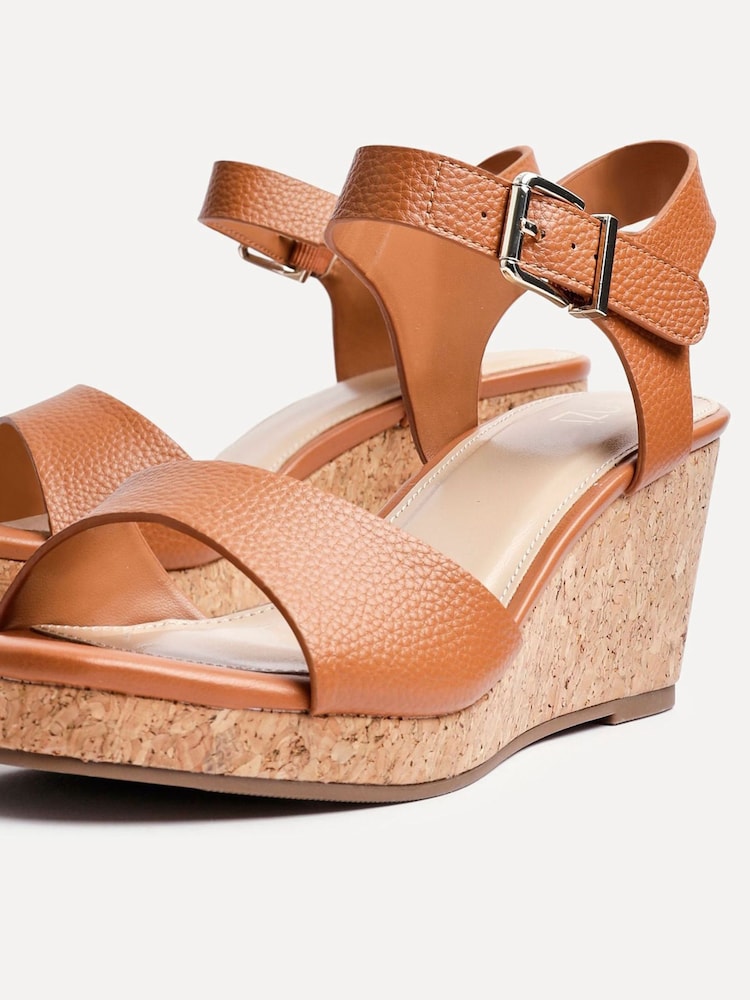 Linzi Brown Sierra PU Cork Wedge Sandals - Image 5 of 5