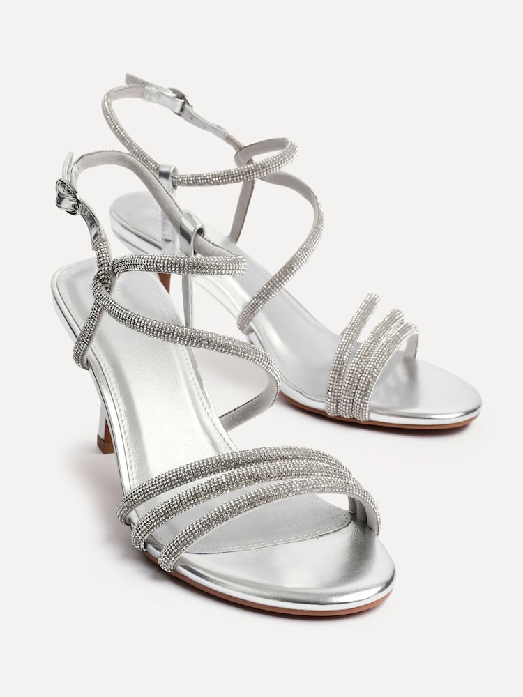 Linzi Silver Charm Criss Cross Diamante Strap Heels - Image 5 of 5