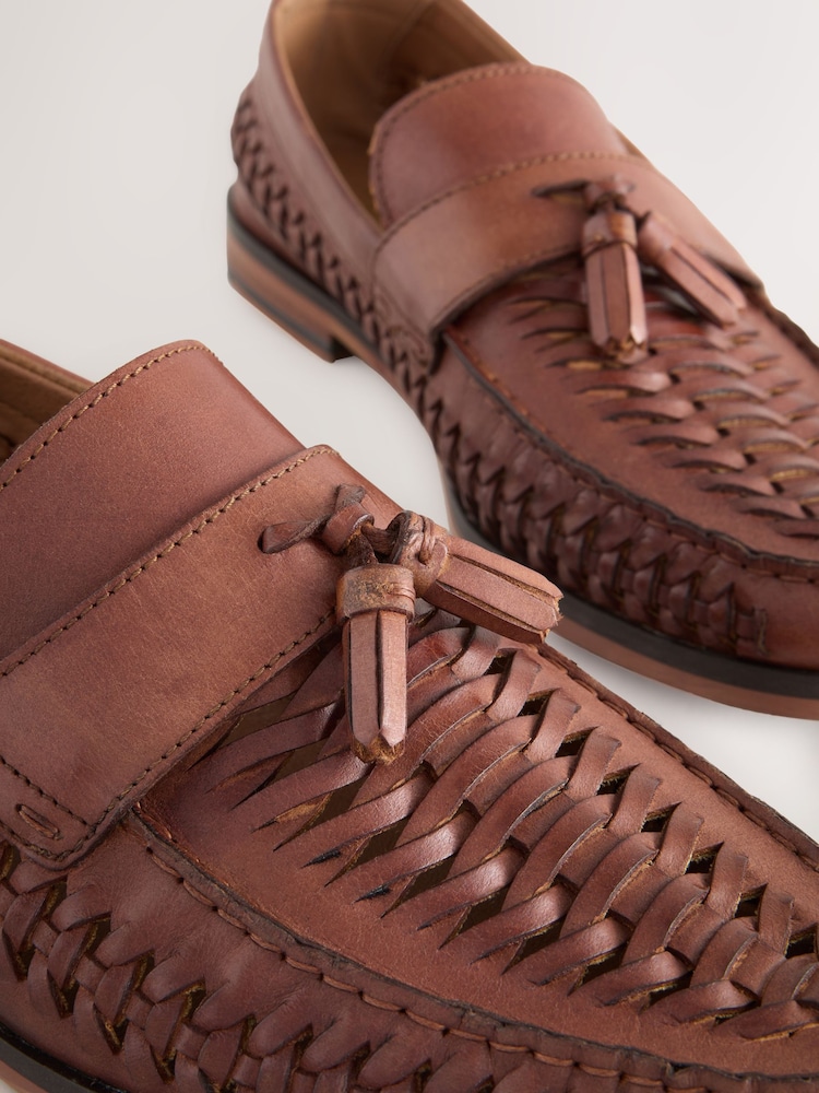 Tan Brown Woven Loafers - Image 4 of 6