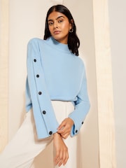 Friends Like These Blue Flute Sleeve Button Funnel Neck Knit Jumper - Image 1 of 4