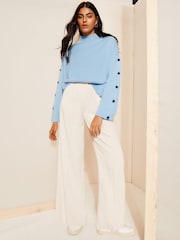 Friends Like These Blue Flute Sleeve Button Funnel Neck Knit Jumper - Image 2 of 4