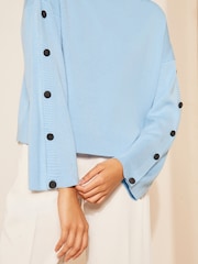 Friends Like These Blue Flute Sleeve Button Funnel Neck Knit Jumper - Image 3 of 4