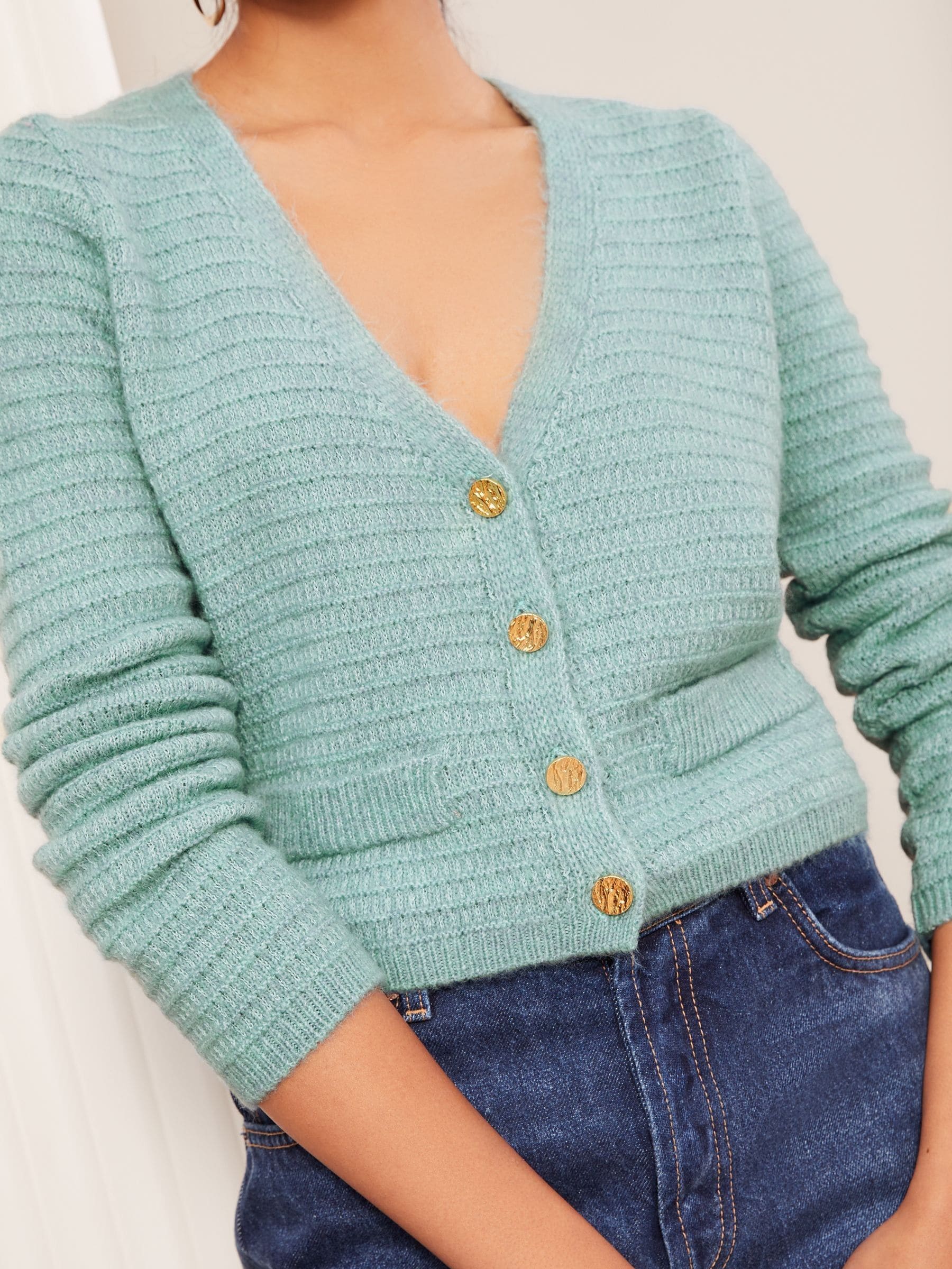 Buy Friends Like These Green Textured V-Neck Knitted Cardigan from Next USA