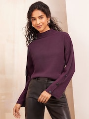 Friends Like These Purple Flute Sleeve Button Funnel Neck Knit Jumper - Image 2 of 4
