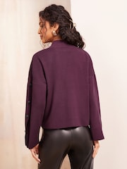 Friends Like These Purple Flute Sleeve Button Funnel Neck Knit Jumper - Image 4 of 4