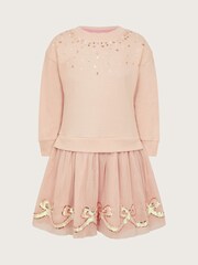 Monsoon Pink Sequin Bow Sweatshirt Dress - Image 2 of 4