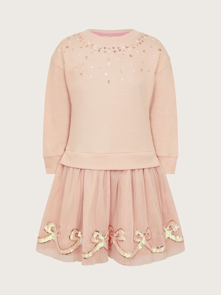 Monsoon Pink Sequin Bow Sweatshirt Dress - Image 2 of 4