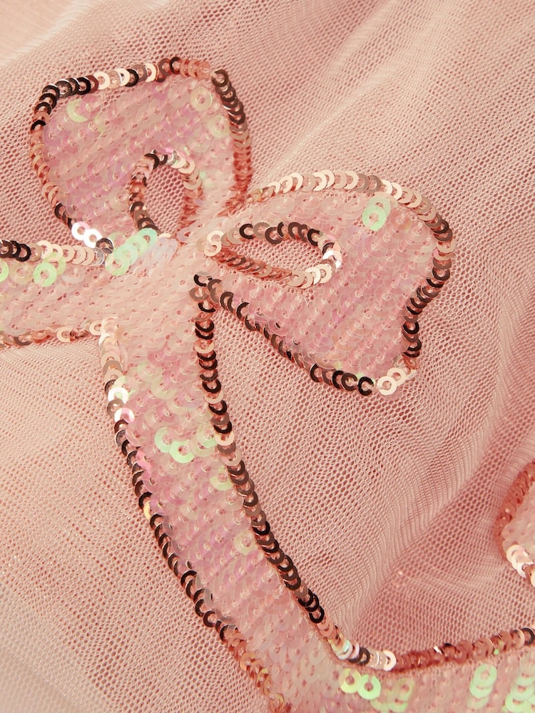 Monsoon Pink Sequin Bow Sweatshirt Dress - Image 4 of 4