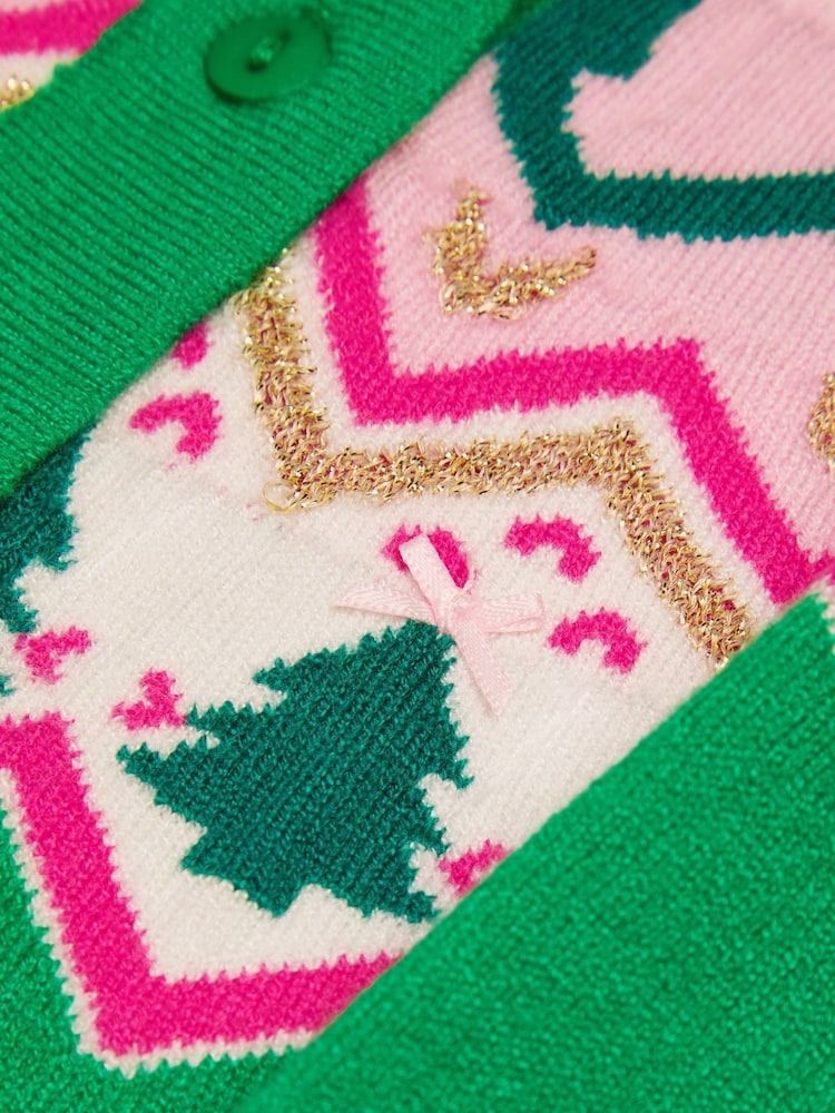 Monsoon Green Christmas Fair Isle Pattern Cardigan - Image 6 of 6