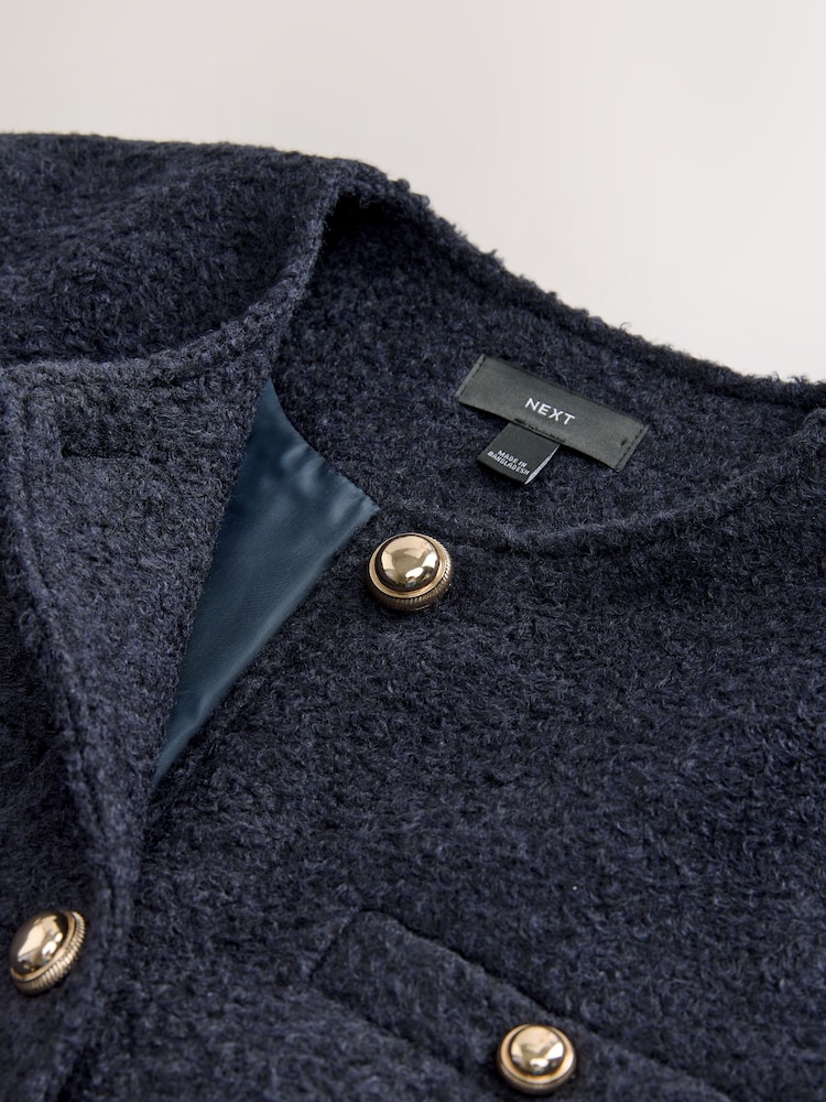 Navy Collarless Button Through Coatigan - Image 8 of 8 Navy Collarless Button Through Coatigan - Image 8 of 8