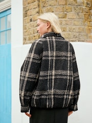 Black Check Funnel Neck Coatigan - Image 3 of 8