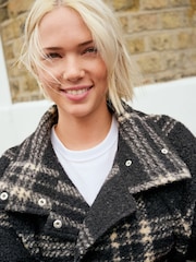 Black Check Funnel Neck Coatigan - Image 4 of 8