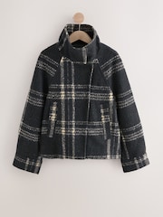 Black Check Funnel Neck Coatigan - Image 6 of 8