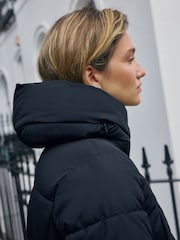 Navy Blue Shower Resistant Padded Hooded Longline Coat - Image 6 of 9