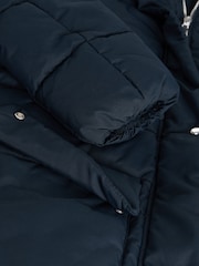 Navy Blue Shower Resistant Padded Hooded Longline Coat - Image 8 of 9