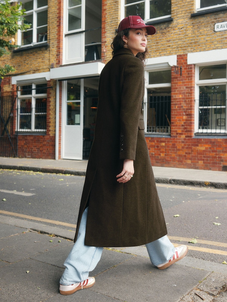 Fur Dark Green Revere Collar Long Coat Buy Olive Green Revere Coat