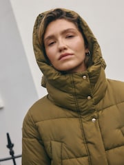 Khaki Green Shower Resistant Padded Hooded Coat - Image 4 of 11