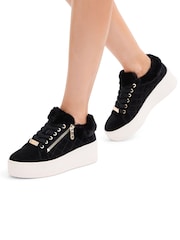 Carvela Connected Zip Faux Fur Fleece Trainers - Image 1 of 5