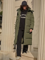 Khaki Green Shower Resistant Long Padded Coat - Image 4 of 13