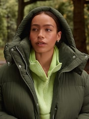 Khaki Green Shower Resistant Long Padded Coat - Image 8 of 13