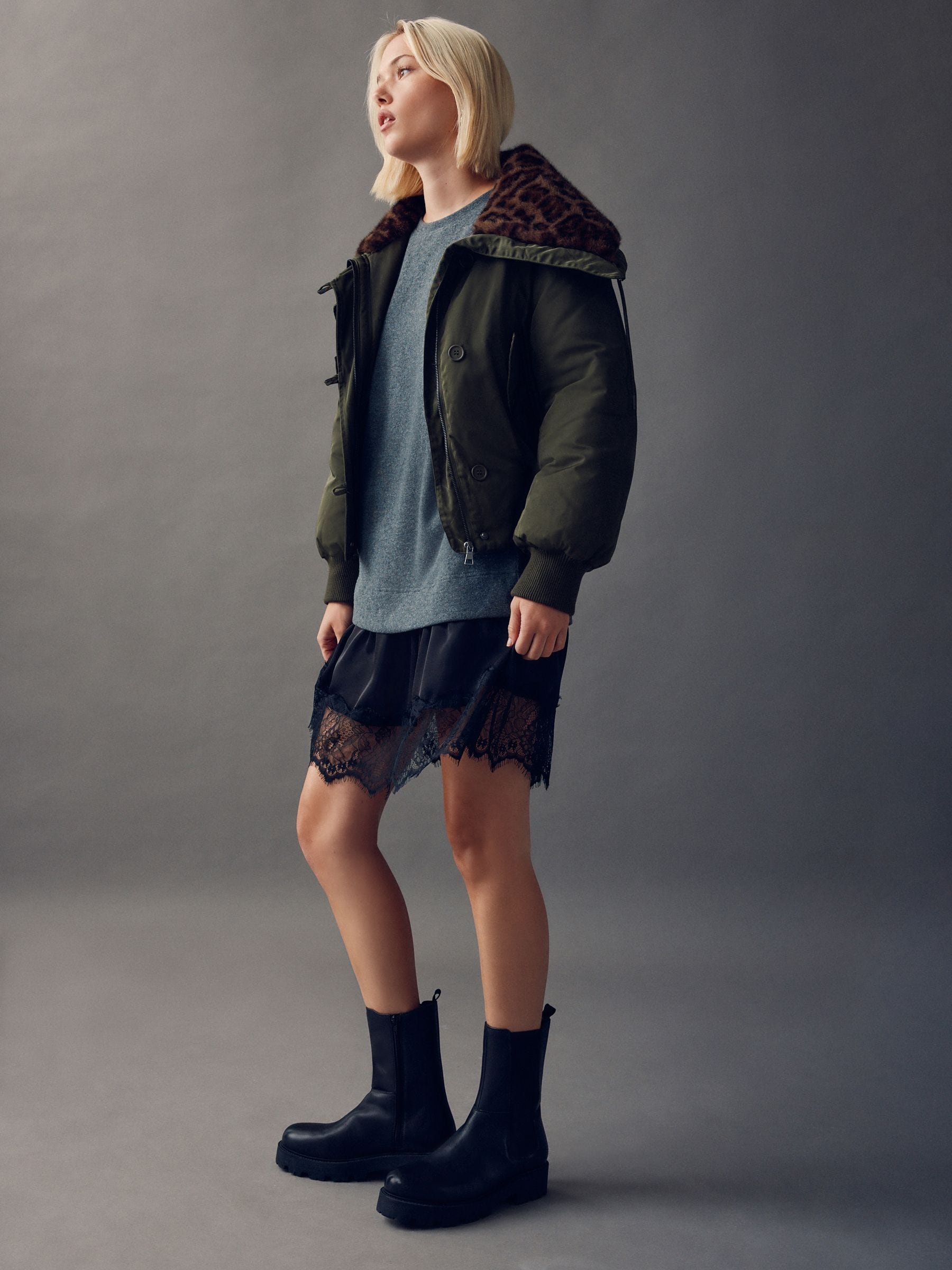 Buy Khaki Green Parka with Animal Print Faux Fur Collar from Next USA