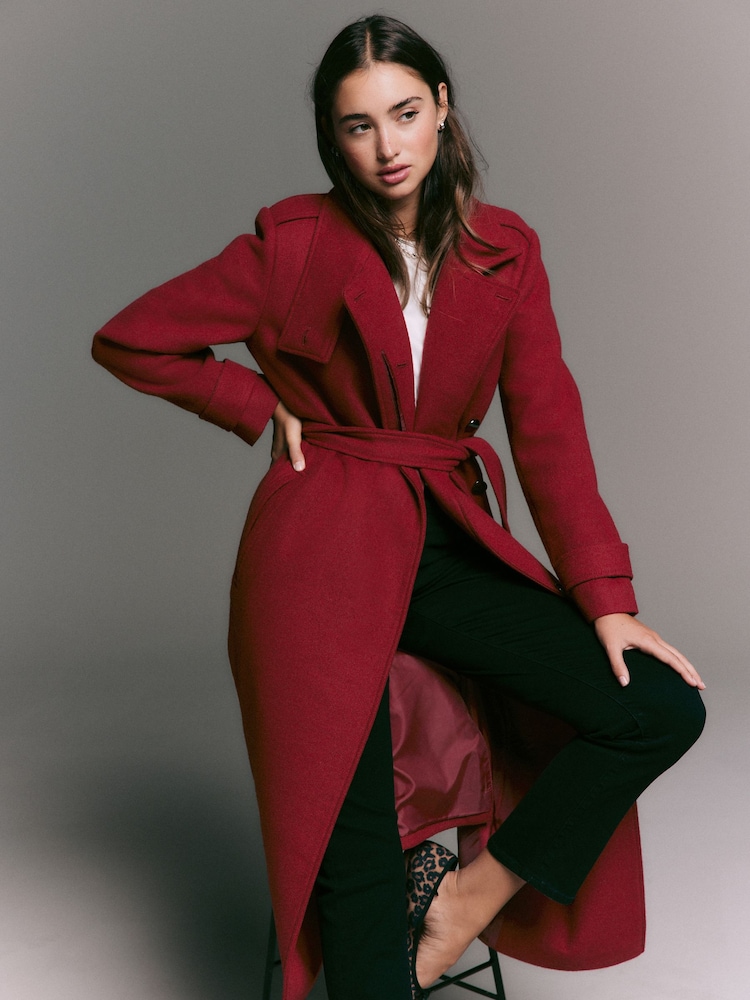 Red Formal Funnel Neck Coat - Image 2 of 10 Red Formal Funnel Neck Coat - Image 2 of 10