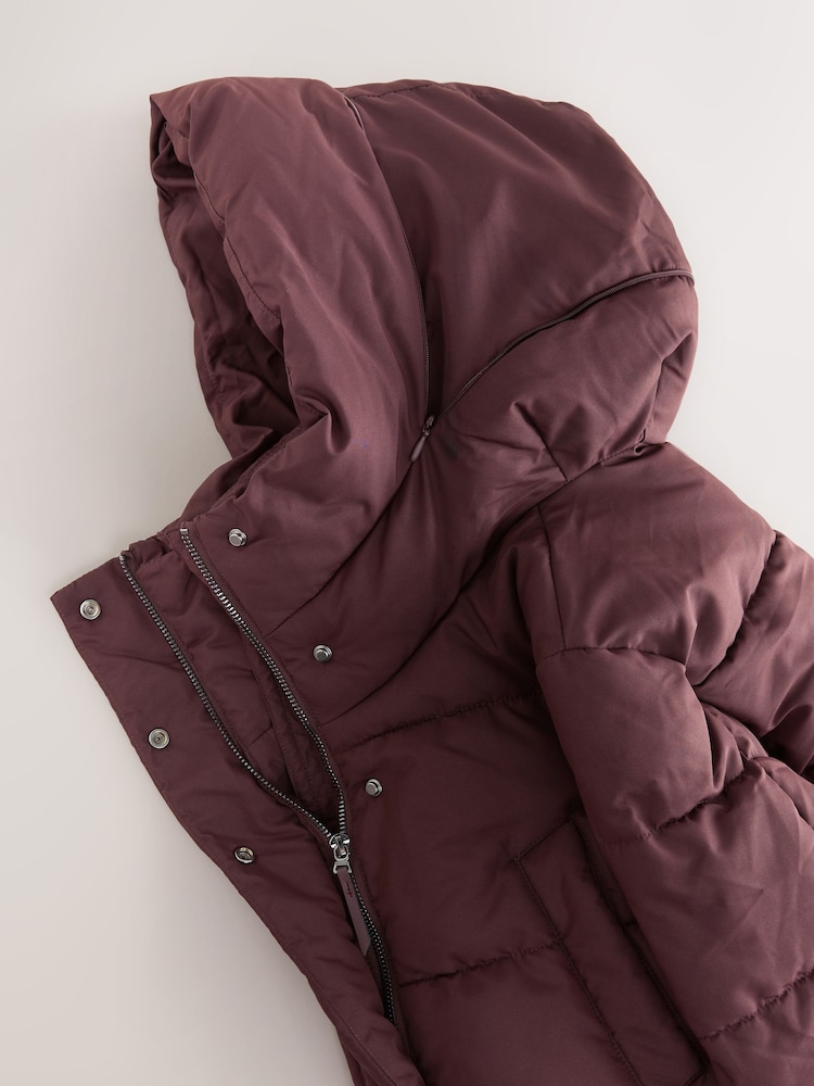 Burgundy Red Shower Resistant Padded Hooded Longline Coat - Image 7 of 7 Burgundy Red Shower Resistant Padded Hooded Longline Coat - Image 7 of 7