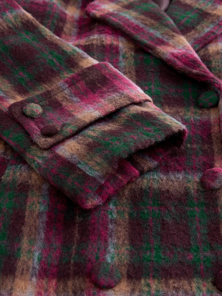 Pink Check Double Breasted Pea Coat - Image 2 of 7 Pink Check Double Breasted Pea Coat - Image 2 of 7