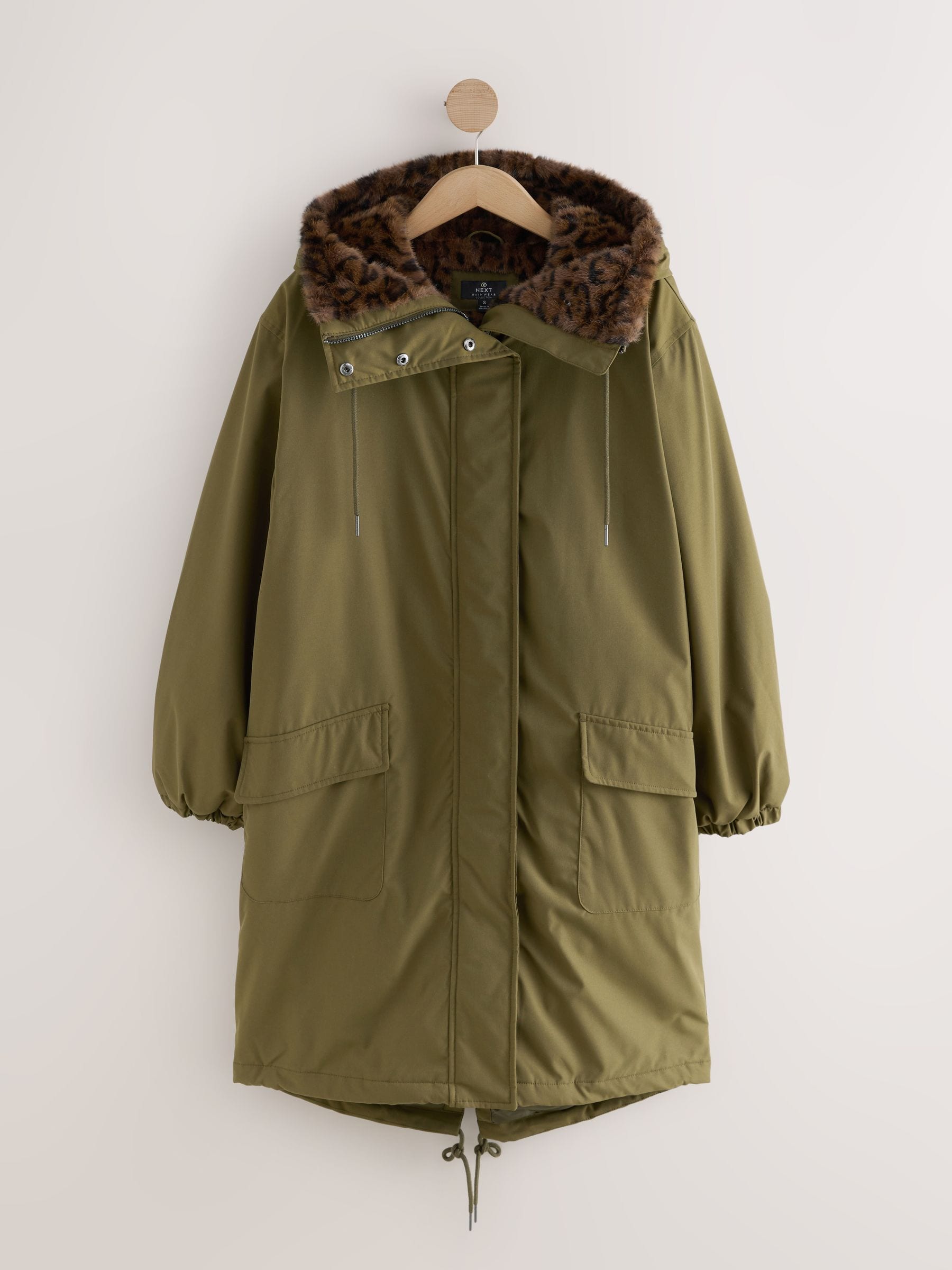 Buy Khaki Green Parka with Animal Print Faux Fur Lining from Next USA