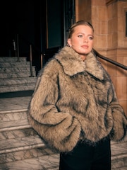 Neutral Faux Fur Zip Through Jacket - Image 1 of 8