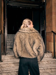 Neutral Faux Fur Zip Through Jacket - Image 3 of 8