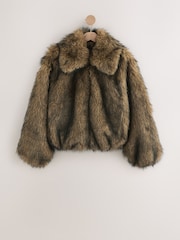 Neutral Faux Fur Zip Through Jacket - Image 5 of 8