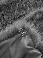 Grey Collarless Faux Fur Coat - Image 3 of 3